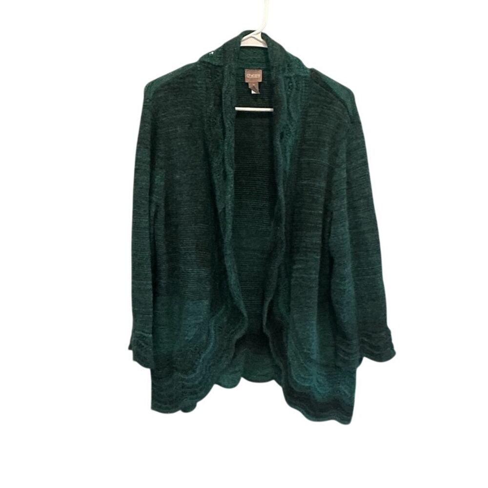 Chicos Womens Open Front Alpaca Knit Cardigan Ruffle Romantic Forest Fairy XL